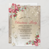 Invitation Pine Tree Branches Snowflakes Gold Party (Devant / Derrière)