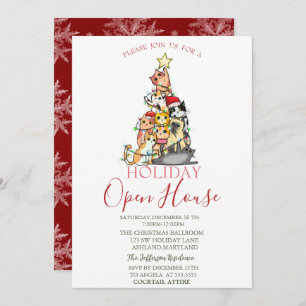 Invitation Pine Tree Cats Snowflakes Open House