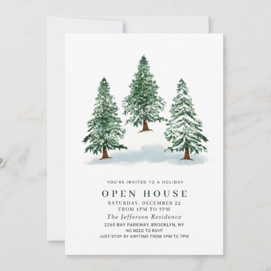 Invitation Pine Tree Christmas Holiday Open House (Devant)