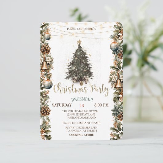 Invitation Pine Tree, Cloches, Balls, Pinecones Noël (Debout devant)