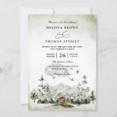 Invitation Pine Tree Deer Forest Mountain QR Code Wedding (Devant)