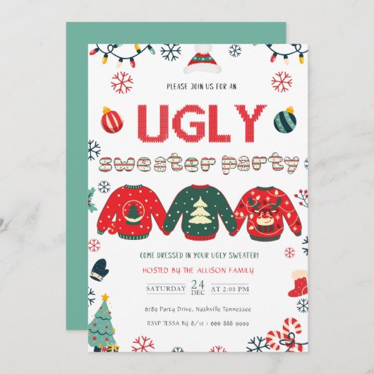 Invitation Pine tree Fête de Noël moche Sweat (Devant / Derrière)