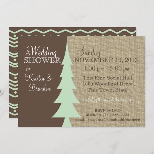 Invitation Pine Tree Fête des mariées forestière (Devant / Derrière)