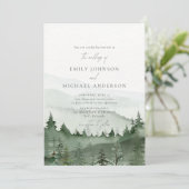 Invitation Pine tree, foggy mountais Rustic Wedding (Debout devant)