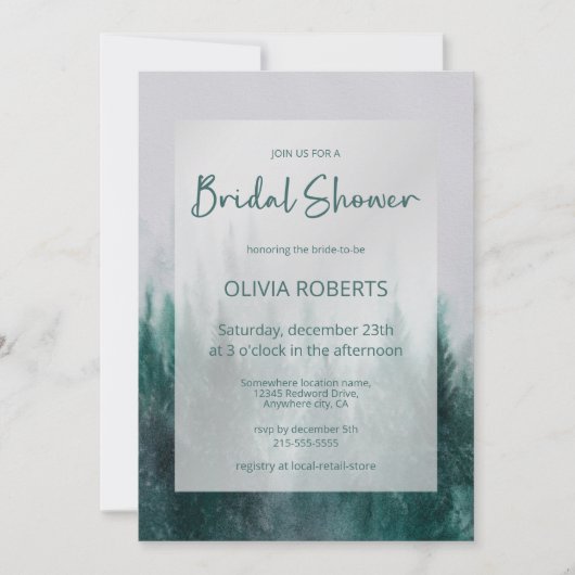 Invitation Pine Tree Forest Aquarelle Fête des mariées verte (Devant)