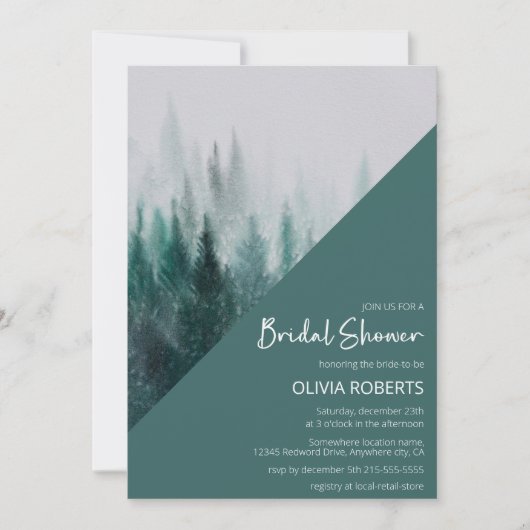Invitation Pine Tree Forest Aquarelle Fête des mariées verte (Devant)