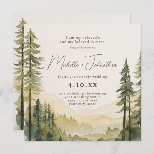 Invitation Pine Tree Forest Bible Verse Mariage chrétien (Devant / Derrière)