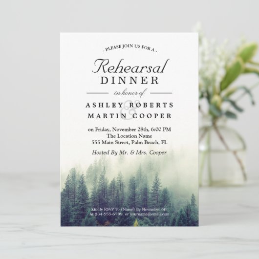 Invitation Pine Tree Forest Dîner de la répétition de mariage (Debout devant)