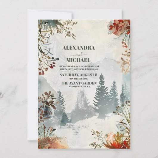 Invitation Pine Tree Forest Mariage à thème rustique (Devant)
