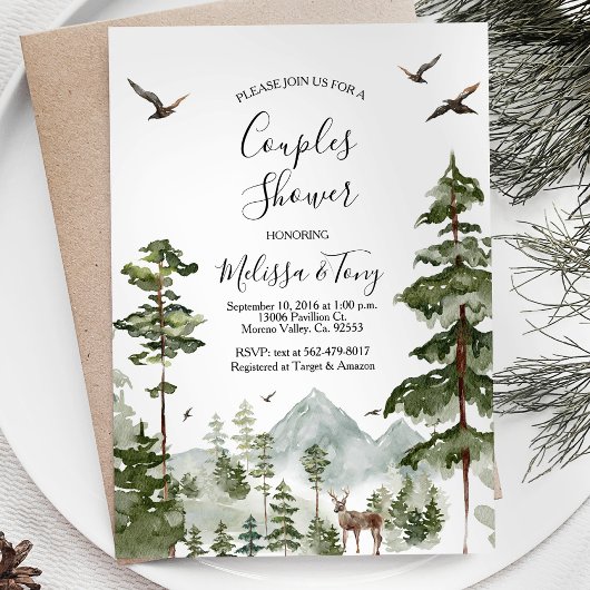 Invitation Pine Tree Forest Mountain Couple Douche