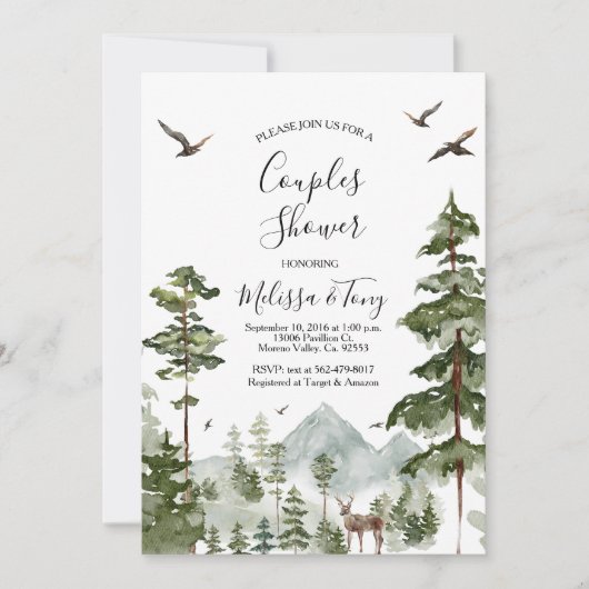 Invitation Pine Tree Forest Mountain Couple Douche (Devant)