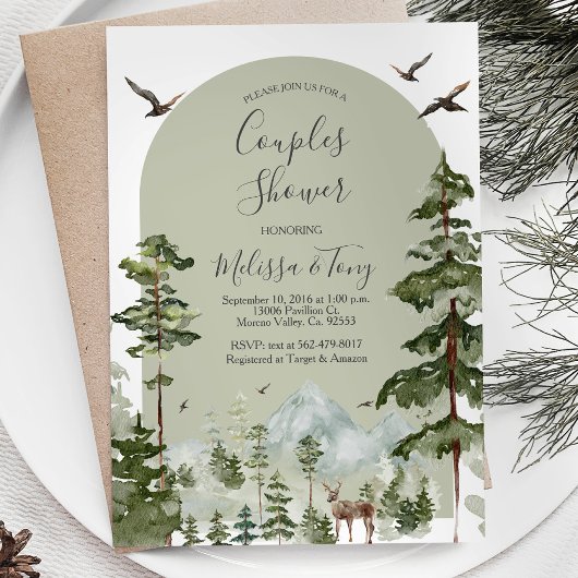 Invitation Pine Tree Forest Mountain Couple Shoe Woodland