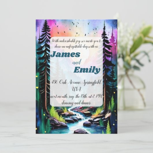 Invitation Pine Tree Forest Russe Aquarelle Mariage à thème (Debout devant)