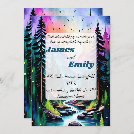 Invitation Pine Tree Forest Russe Aquarelle Mariage à thème (Devant / Derrière)