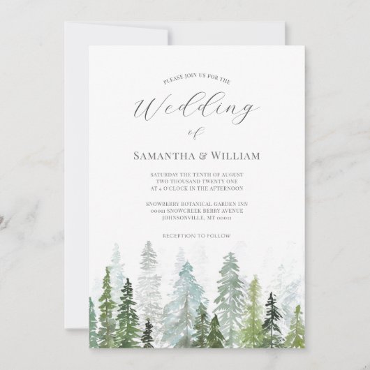 Invitation Pine Tree Forest Russe Aquarelle Mariage à thème (Devant)