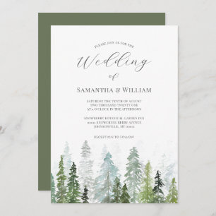 Invitation Pine Tree Forest Russe Aquarelle Mariage à thème