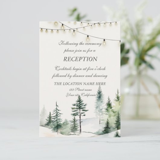 Invitation Pine Tree Forest, String Lights Mariage Réception (Debout devant)