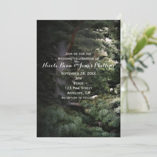 Invitation Pine Tree Forêt rustique Bois de mariage Invitatio (Debout devant)