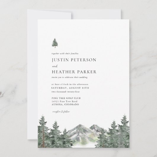 Invitation Pine Tree Mountain Forest Mariage (Devant)