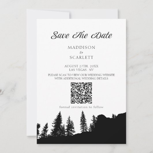Invitation Pine Tree Mountain QR Code Mariage Enregistrer La  (Devant)