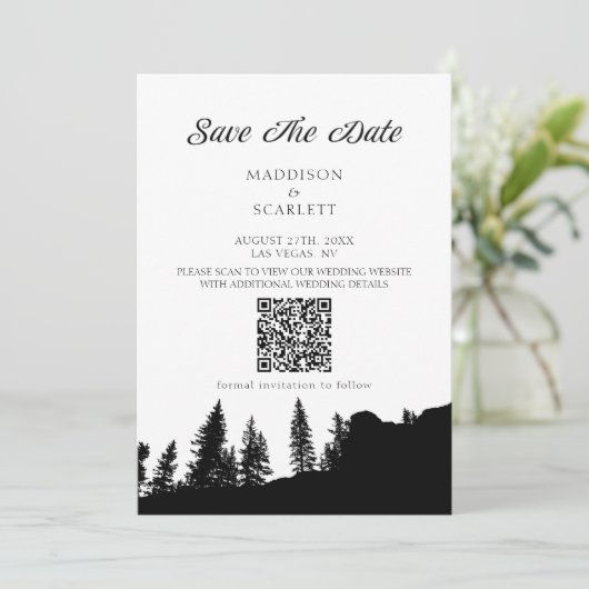 Invitation Pine Tree Mountain QR Code Mariage Enregistrer La  (Debout devant)