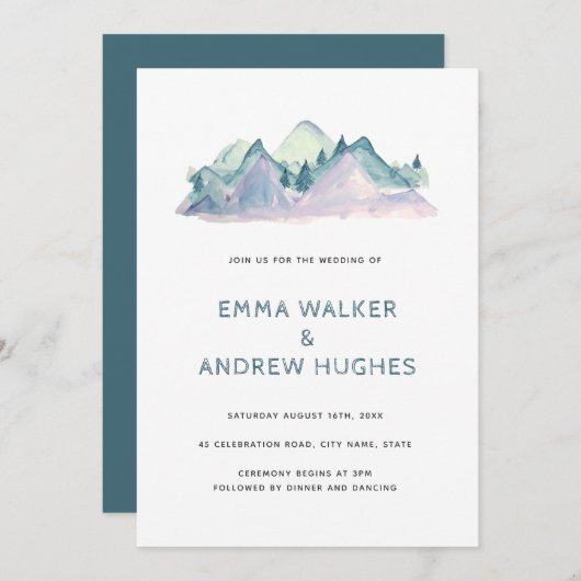 Invitation Pine Tree Mounts Nature Bois Vert Mariage (Devant / Derrière)