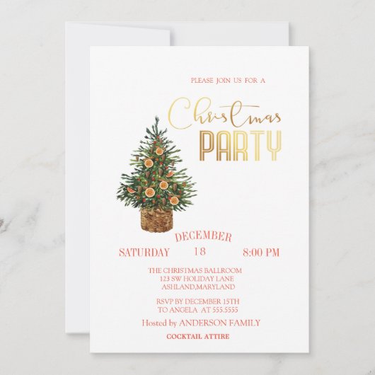 Invitation Pine Tree Orange Christmas Party (Devant)