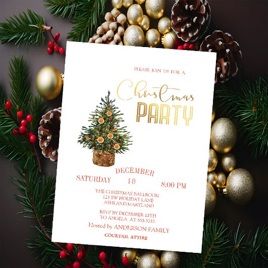 Invitation Pine Tree Orange Christmas Party