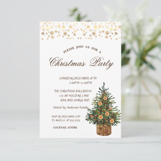 Invitation Pine Tree Orange, Dots d'or Noël (Debout devant)