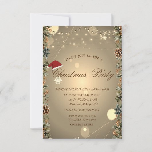Invitation Pine Tree, Pine cônes, Étoiles, Santa Hat Noël (Devant)