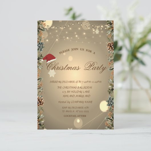 Invitation Pine Tree, Pine cônes, Étoiles, Santa Hat Noël (Debout devant)