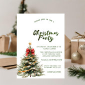 Invitation Pine Tree Red Bow Stars Green Christmas