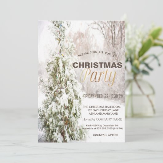 Invitation Pine Tree Snow Corporate Noël (Debout devant)