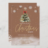 Invitation Pine Tree Snowflakes Brown Entreprise Noël (Devant / Derrière)