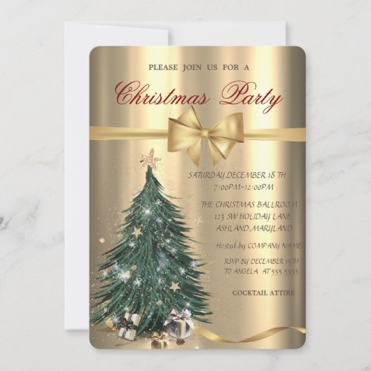 Invitation Pine Tree Stars Bow Noël Party (Devant)