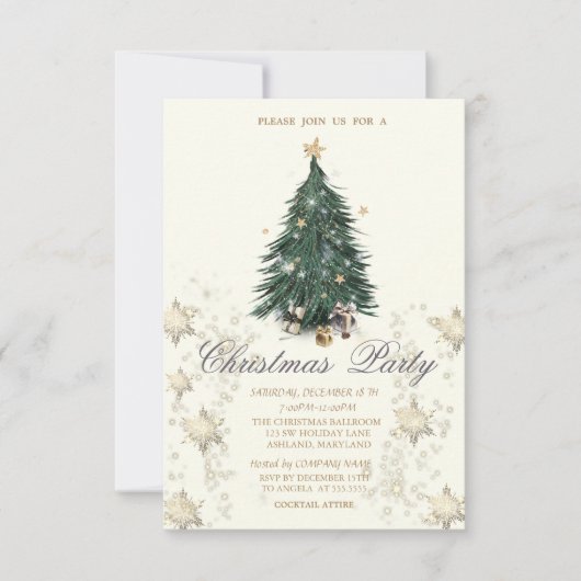 Invitation Pine Tree Stars Snowflakes Company (Devant)