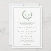 Invitation Pine Tree Wreath Sage vert QR Code Mariage (Devant)