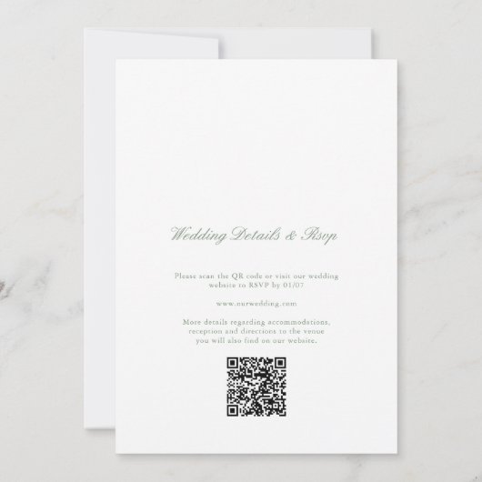 Invitation Pine Tree Wreath Sage vert QR Code Mariage (Dos)