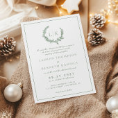 Invitation Pine Tree Wreath Sage vert QR Code Mariage