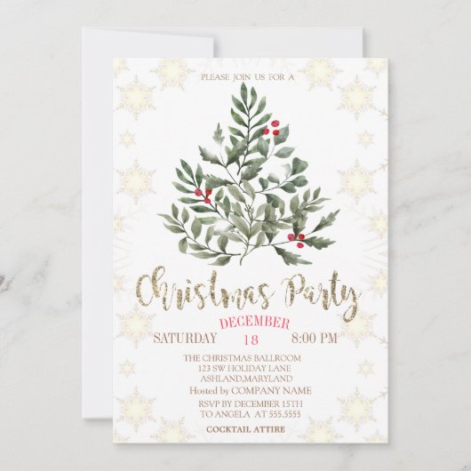 Invitation Pine Trees Branches Snowflakes Noël (Devant)