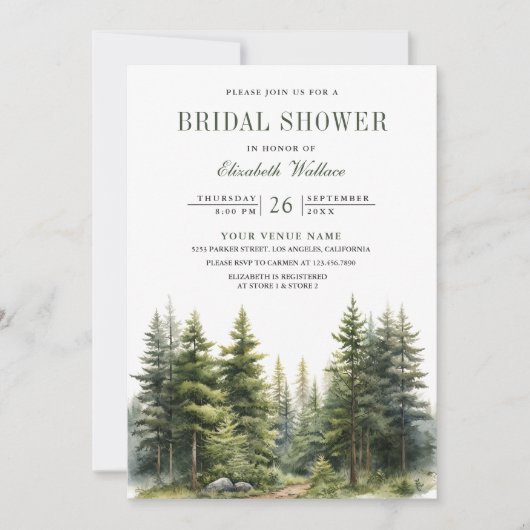 Invitation Pine Trees Forest Photo QR Code Fête des mariées (Devant)