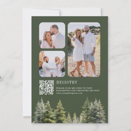 Invitation Pine Trees Forest Photo QR Code Fête des mariées (Dos)