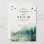 Invitation Pine Trees Forêt Rustique Aquarelle Mariage (Devant)