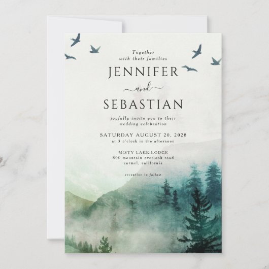 Invitation Pine Trees Forêt Rustique Aquarelle Mariage (Devant)