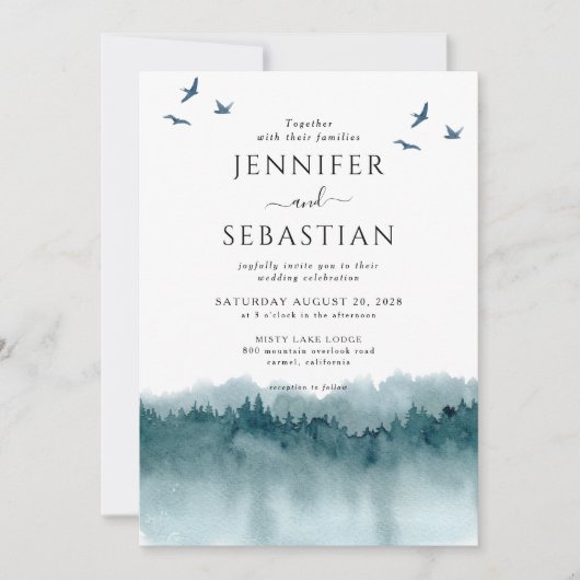 Invitation Pine Trees Forêt Rustique Aquarelle Mariage (Devant)