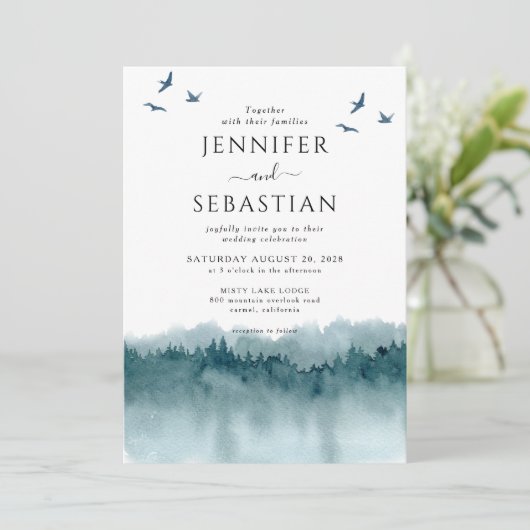 Invitation Pine Trees Forêt Rustique Aquarelle Mariage (Debout devant)