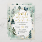 Invitation Pine Trees Gold Winter Gender Reveal Baby Shower (Devant / Derrière)