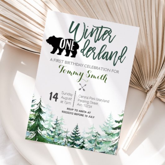 Invitation Pine Trees L'hiver dans le Nord PREMIER ANNIVERSAI