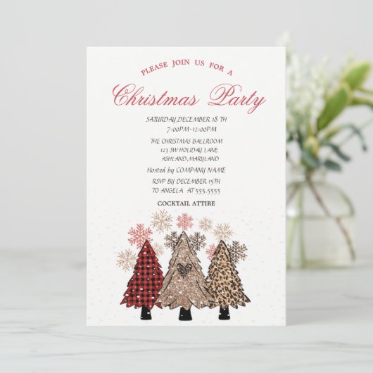 Invitation Pine Trees Neige Rouge Plaid Noël (Debout devant)