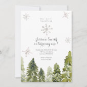 Invitation Pine Trees Snowflakes 1er anniversaire (Devant)